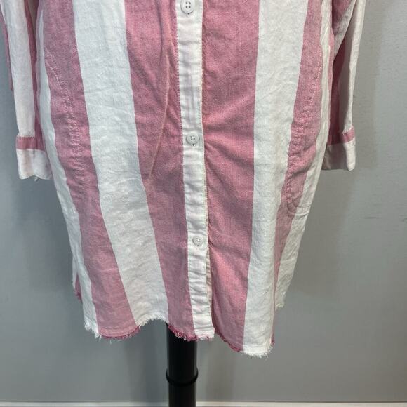 Tommy Bahama Shirt Dress sz Large Red Pink White Striped Linen Pockets Beach #S - Picture 6 of 12